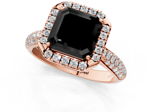 Rose gold Fancy Black Asscher Cut Halo Diamond Ring with Pavé Band_1