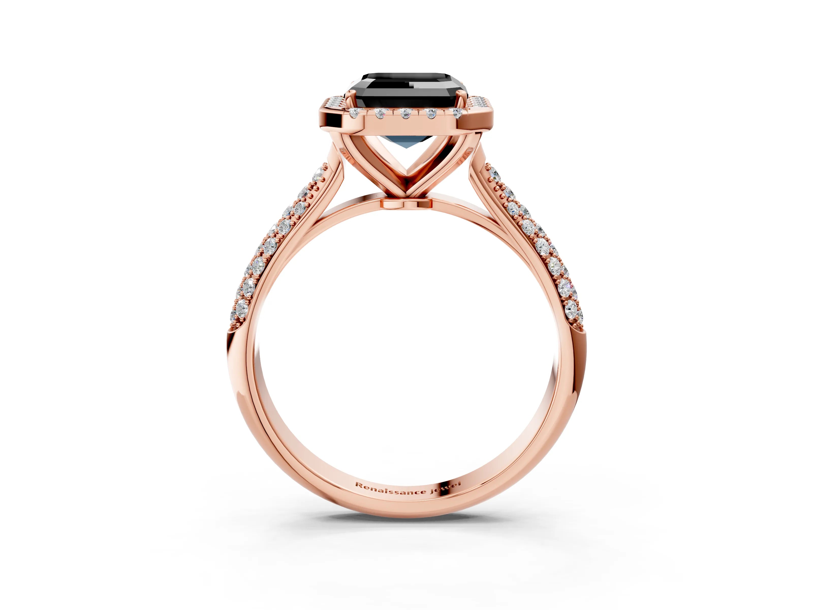 Rose gold Fancy Black Asscher Cut Halo Diamond Ring with Pavé Band_3
