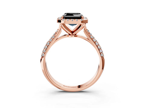 Rose gold Fancy Black Asscher Cut Halo Diamond Ring with Pavé Band_3