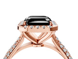 Rose gold Fancy Black Asscher Cut Halo Diamond Ring with Pavé Band_4