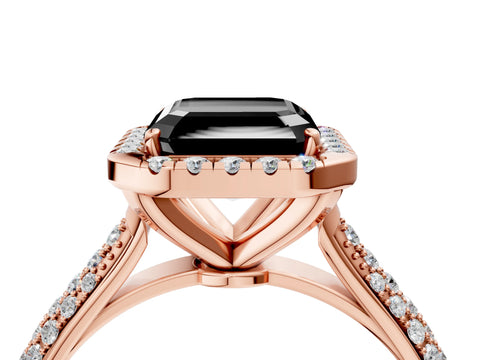 Rose gold Fancy Black Asscher Cut Halo Diamond Ring with Pavé Band_4