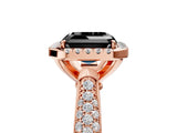 Rose gold Fancy Black Asscher Cut Halo Diamond Ring with Pavé Band_5