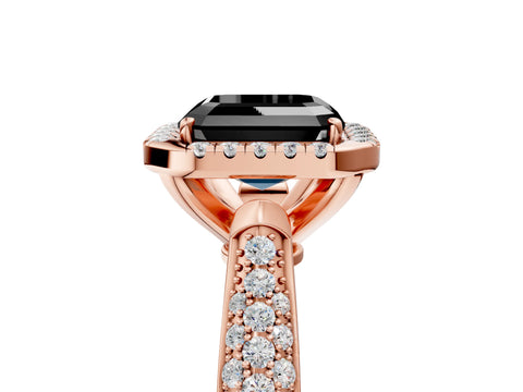 Rose gold Fancy Black Asscher Cut Halo Diamond Ring with Pavé Band_5