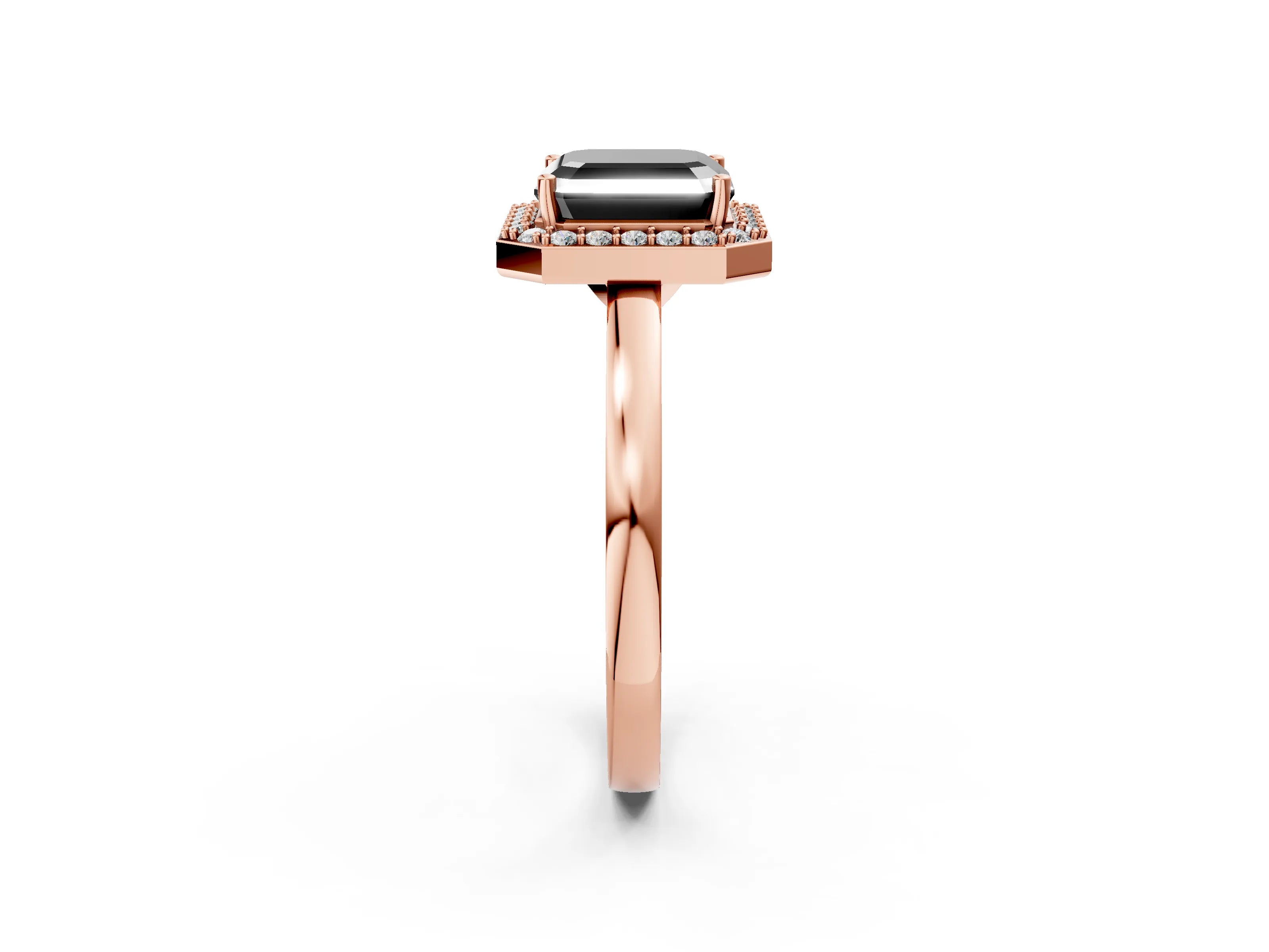 Rose gold Fancy Black Asscher Cut Halo Diamond Ring with Solitaire Band and Prong Setting_2