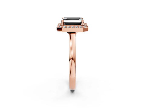 Rose gold Fancy Black Asscher Cut Halo Diamond Ring with Solitaire Band and Prong Setting_2