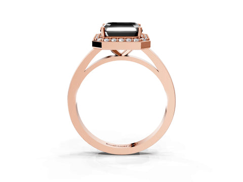 Rose gold Fancy Black Asscher Cut Halo Diamond Ring with Solitaire Band and Prong Setting_3