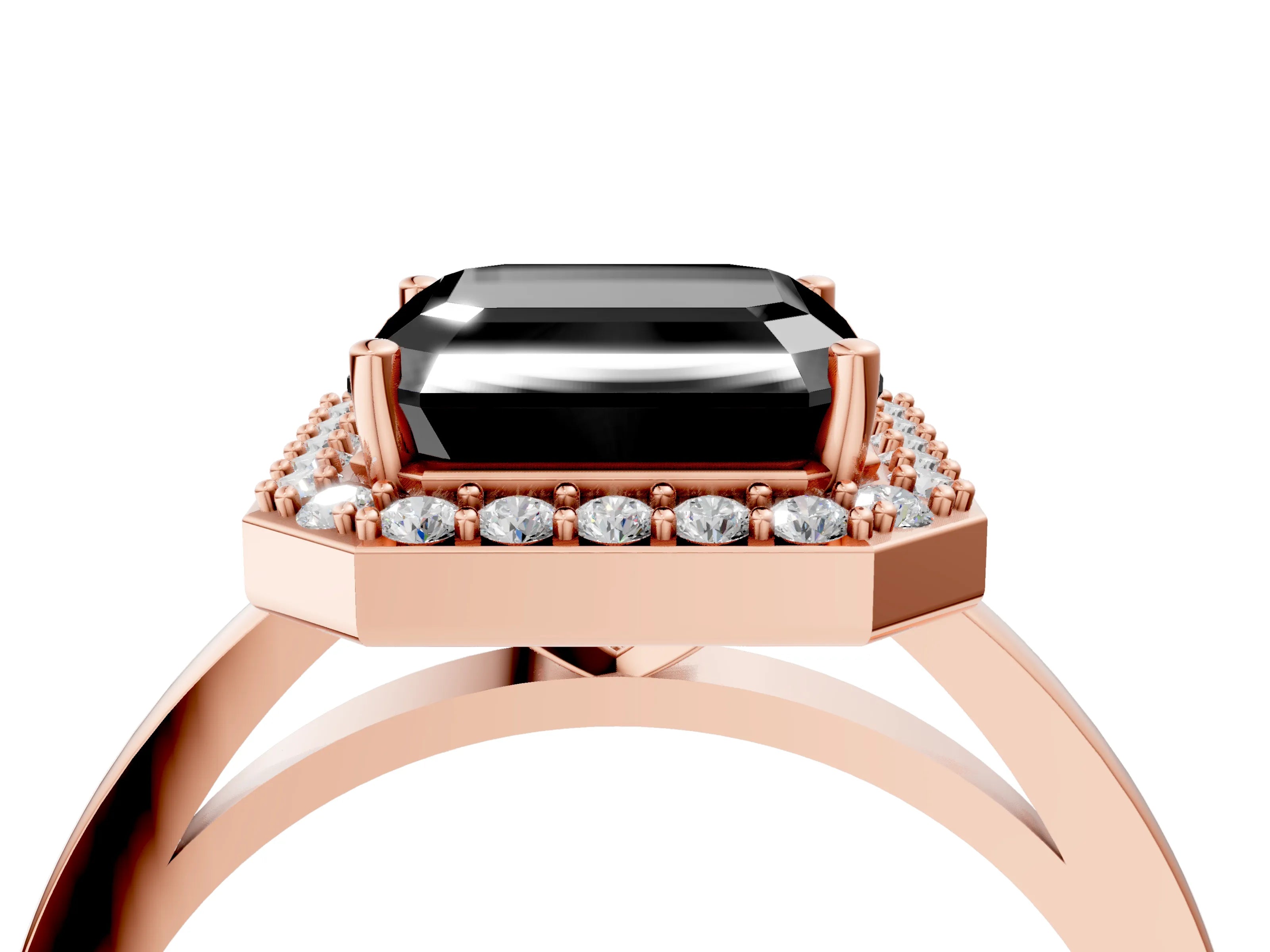 Rose gold Fancy Black Asscher Cut Halo Diamond Ring with Solitaire Band and Prong Setting_4