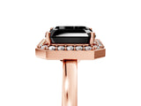 Rose gold Fancy Black Asscher Cut Halo Diamond Ring with Solitaire Band and Prong Setting_5