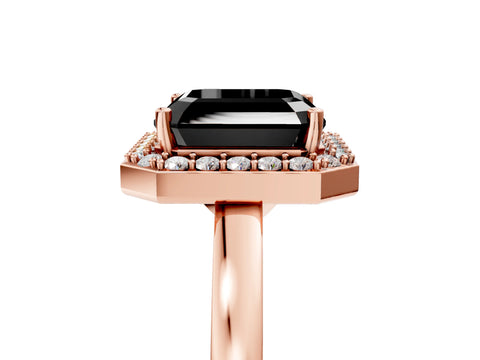 Rose gold Fancy Black Asscher Cut Halo Diamond Ring with Solitaire Band and Prong Setting_5
