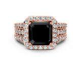 Rose gold Fancy Black Asscher Cut Halo Diamond Ring with Split Shank and Four-Prong Setting