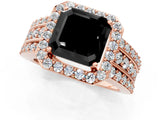 Rose gold Fancy Black Asscher Cut Halo Diamond Ring with Split Shank and Four-Prong Setting_1
