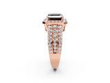 Rose gold Fancy Black Asscher Cut Halo Diamond Ring with Split Shank and Four-Prong Setting_2
