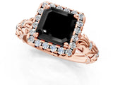 Rose gold Fancy Black Asscher Cut Halo Diamond Solitaire with Filigree Band and Four-Prong Setting_1