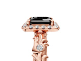 Rose gold Fancy Black Asscher Cut Halo Diamond Solitaire with Filigree Band and Four-Prong Setting_5