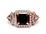 Rose gold Fancy Black Asscher Cut Halo Diamond Split Shank Engagement Ring with Four-Prong Setting
