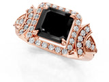 Rose gold Fancy Black Asscher Cut Halo Diamond Split Shank Engagement Ring with Four-Prong Setting_1
