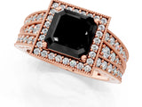 Rose gold Fancy Black Asscher Cut Halo Diamond Split Shank Ring with Prong Setting_1