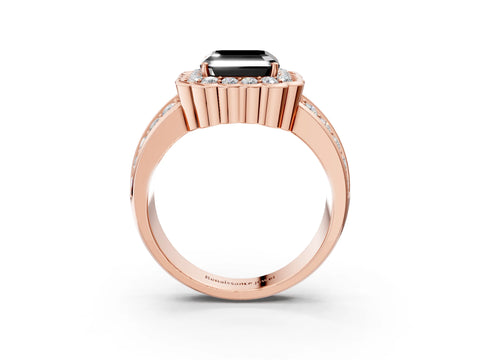 Rose gold Fancy Black Asscher Cut Halo Diamond Split Shank Ring with Scalloped Prong Setting_3