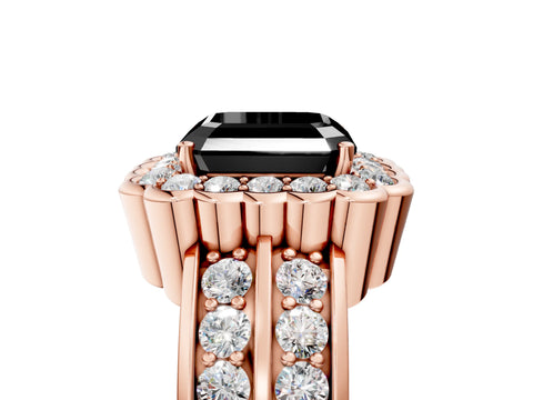 Rose gold Fancy Black Asscher Cut Halo Diamond Split Shank Ring with Scalloped Prong Setting_5