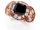Rose gold Fancy Black Asscher Cut Halo Milgrain Diamond Engagement Ring with Leaf Band and Four-Prong Setting_1