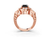 Rose gold Fancy Black Asscher Cut Halo Milgrain Diamond Engagement Ring with Leaf Band and Four-Prong Setting_3