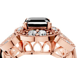 Rose gold Fancy Black Asscher Cut Halo Milgrain Diamond Engagement Ring with Leaf Band and Four-Prong Setting_4