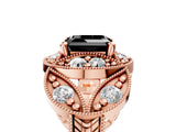 Rose gold Fancy Black Asscher Cut Halo Milgrain Diamond Engagement Ring with Leaf Band and Four-Prong Setting_5