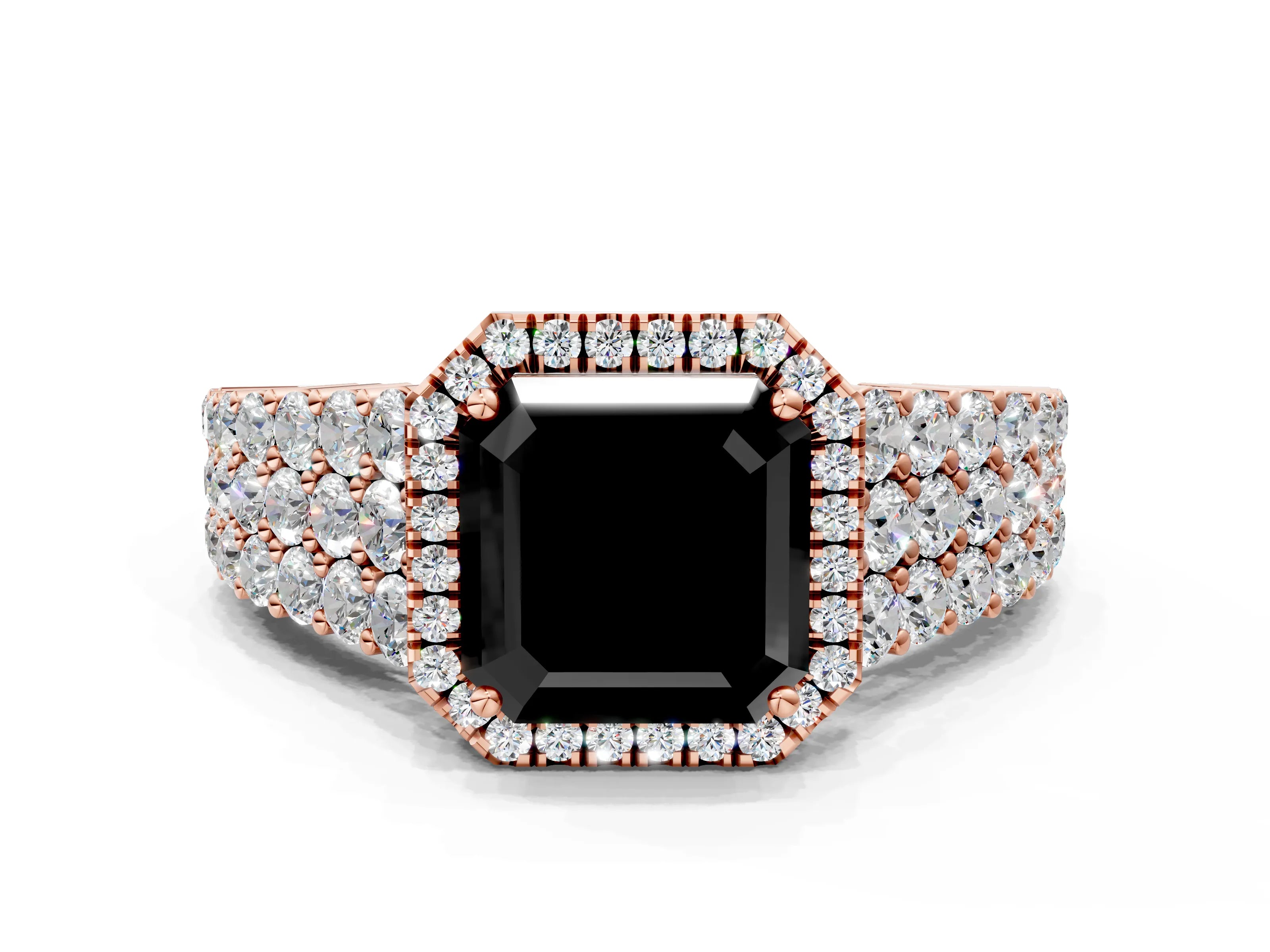 Rose gold Fancy Black Asscher Cut Halo Pavé Diamond Engagement Ring with Split Shank and Four-Prong Setting_3