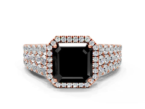 Rose gold Fancy Black Asscher Cut Halo Pavé Diamond Engagement Ring with Split Shank and Four-Prong Setting_3
