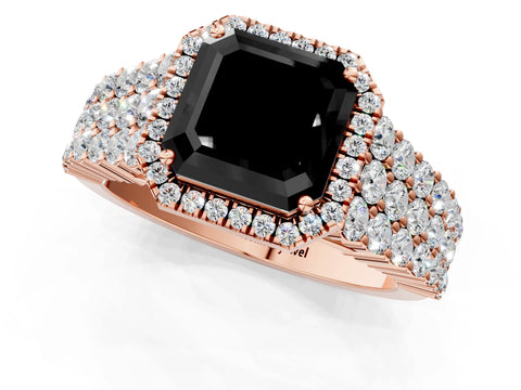 Rose gold Fancy Black Asscher Cut Halo Pavé Diamond Engagement Ring with Split Shank and Four-Prong Setting_4