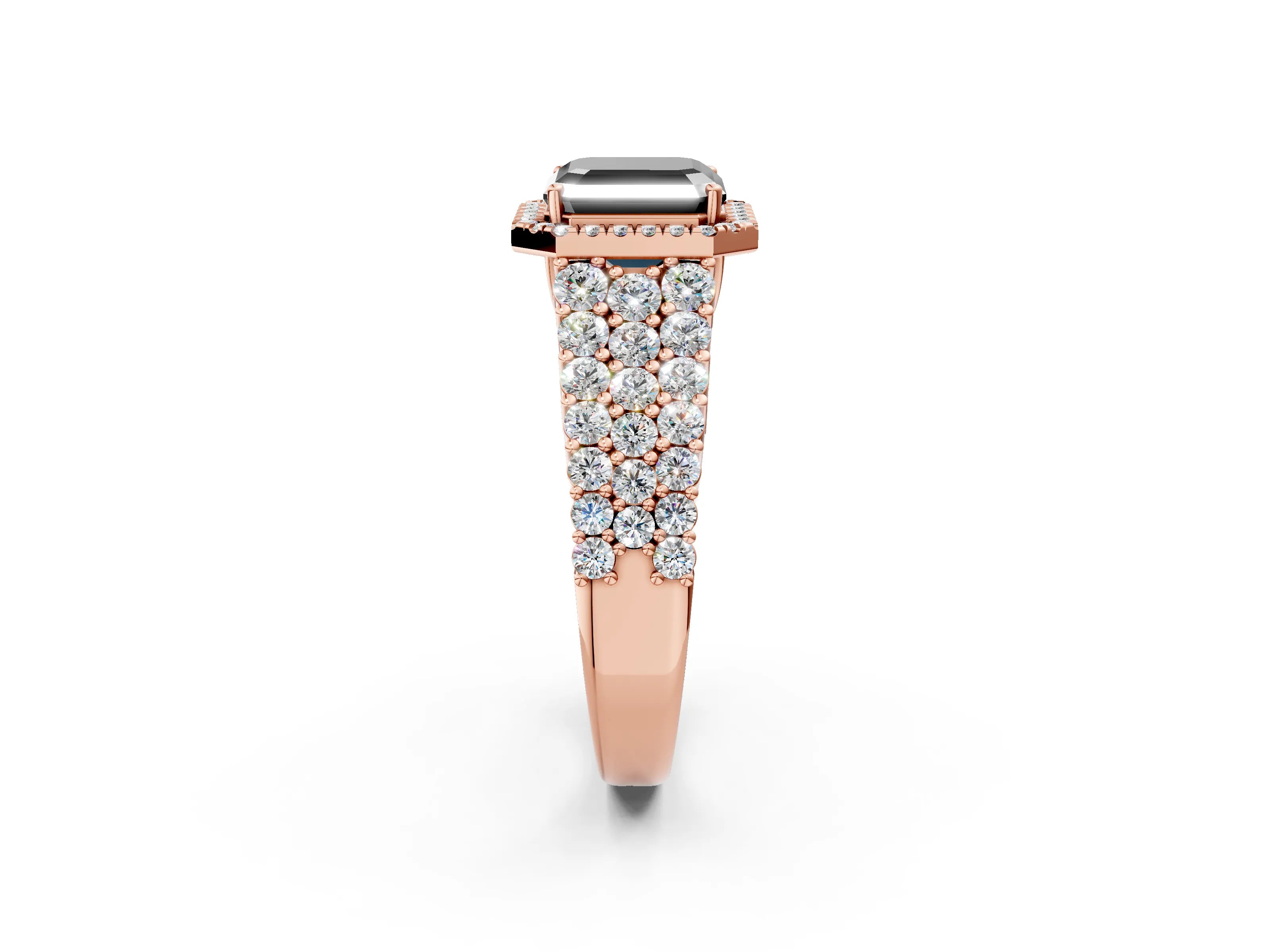 Rose gold Fancy Black Asscher Cut Halo Pavé Diamond Engagement Ring with Split Shank and Four-Prong Setting_5