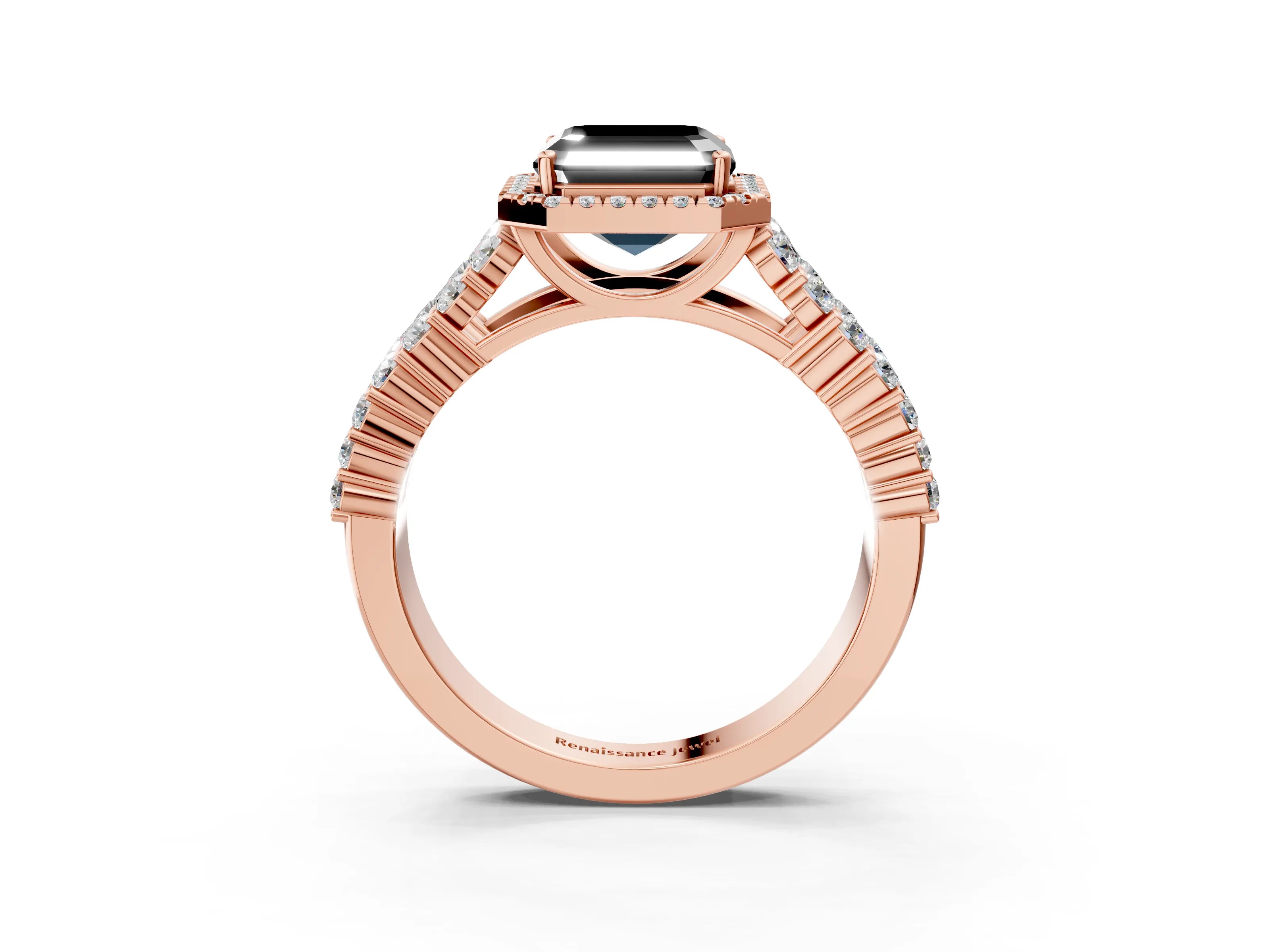 Rose gold Fancy Black Asscher Cut Halo Pavé Diamond Engagement Ring with Split Shank and Four-Prong Setting_6