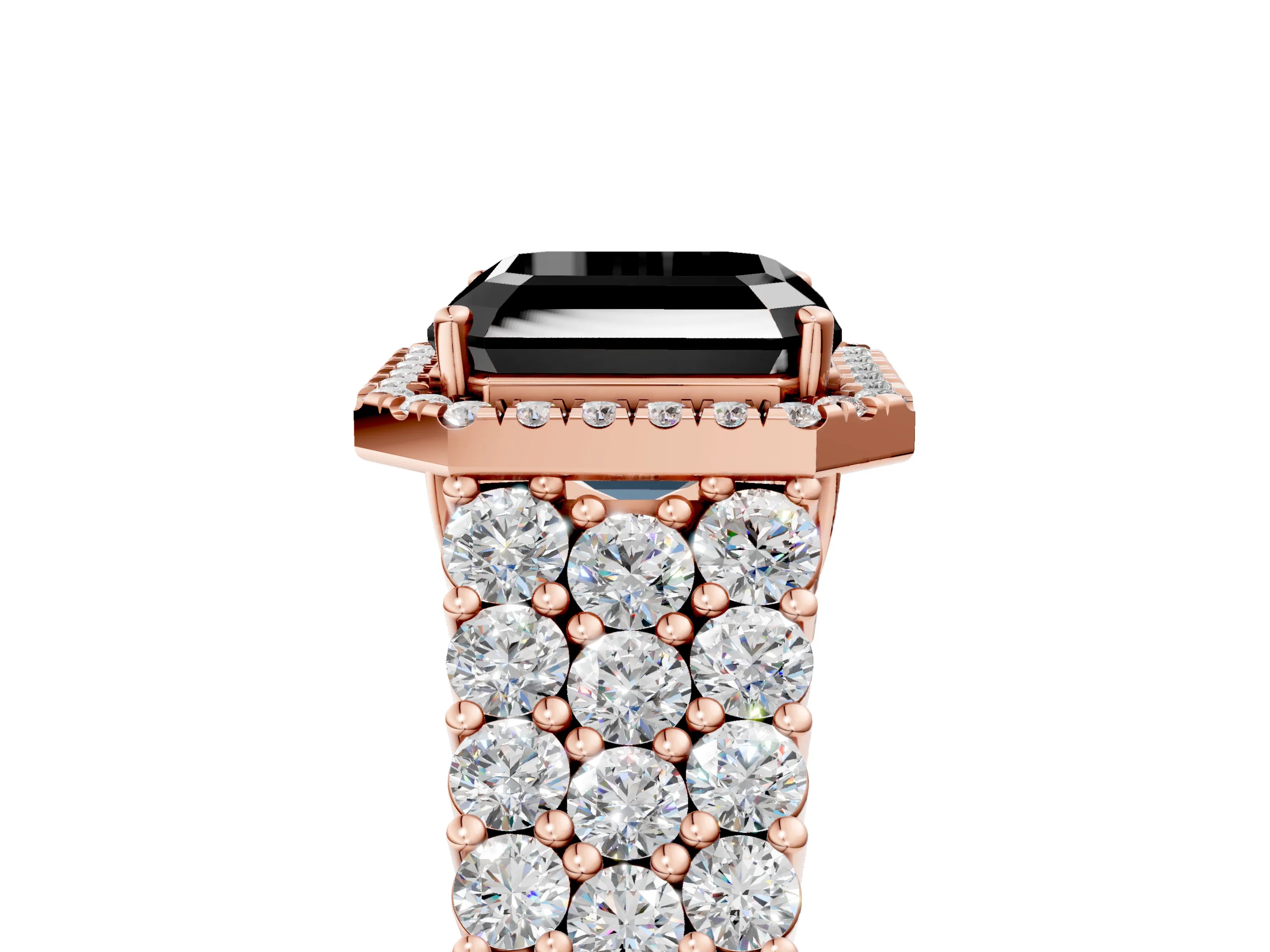 Rose gold Fancy Black Asscher Cut Halo Pavé Diamond Engagement Ring with Split Shank and Four-Prong Setting_8
