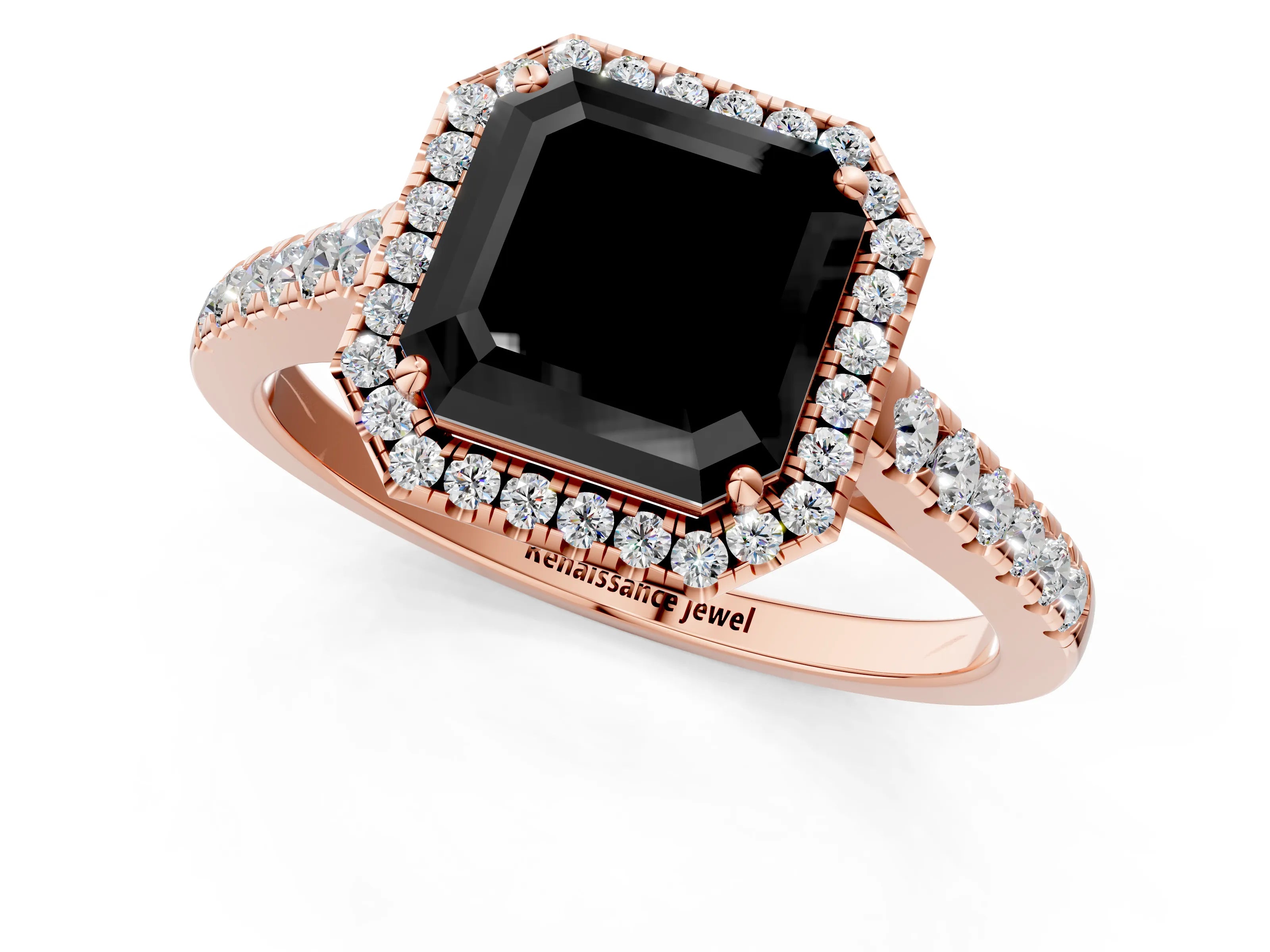 Rose gold Fancy Black Asscher Cut Halo Pave Diamond Engagement Ring with Four-Prong Setting_1