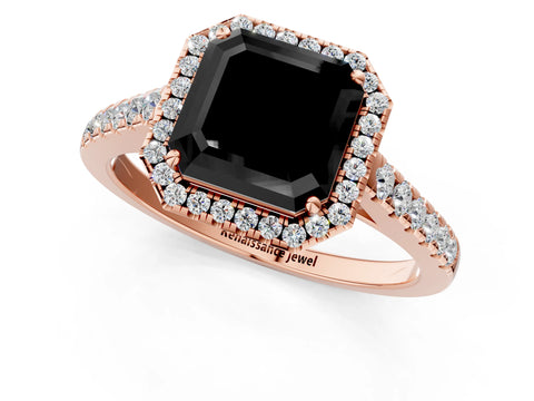 Rose gold Fancy Black Asscher Cut Halo Pave Diamond Engagement Ring with Four-Prong Setting_1