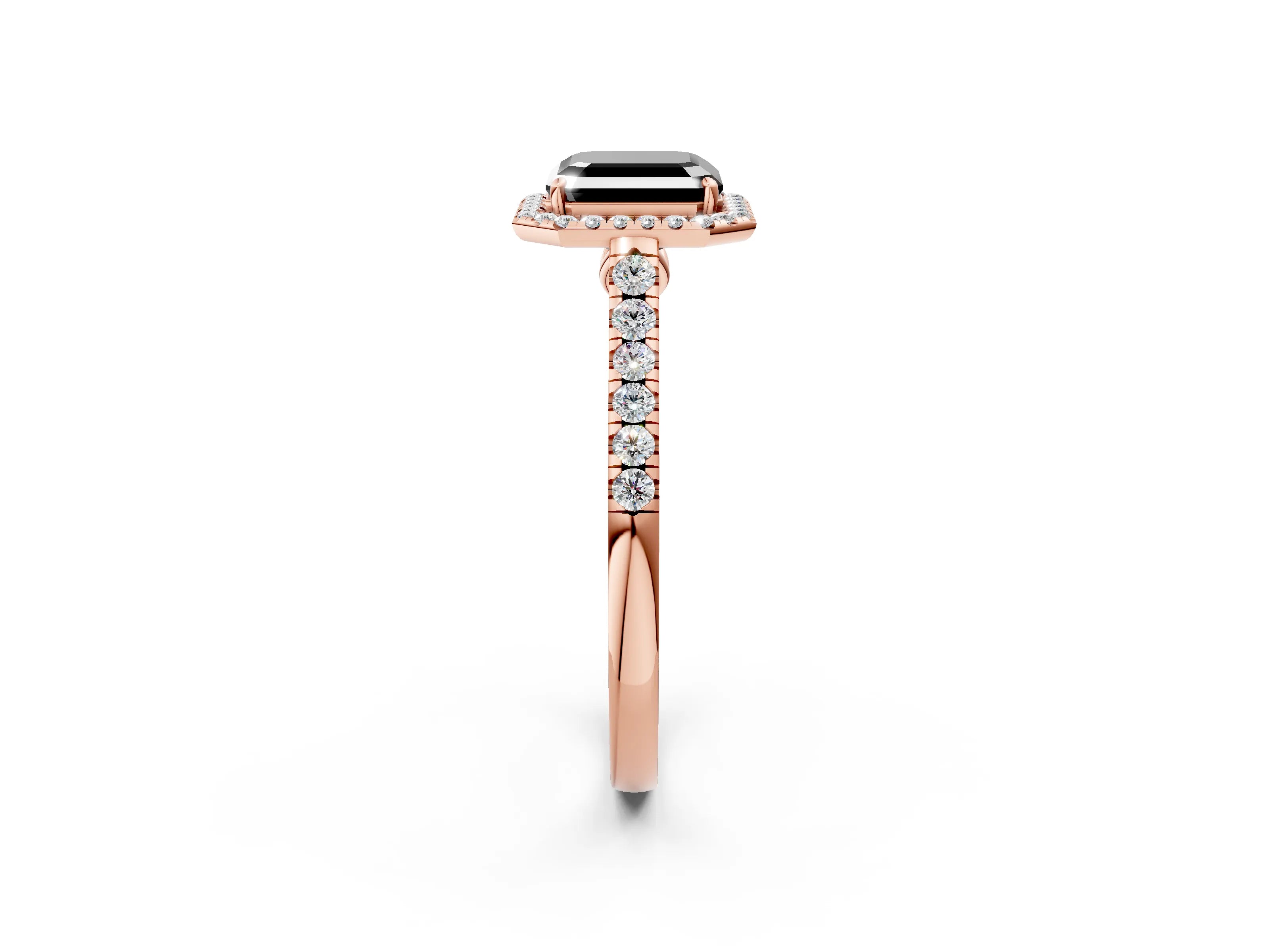 Rose gold Fancy Black Asscher Cut Halo Pave Diamond Engagement Ring with Four-Prong Setting_2