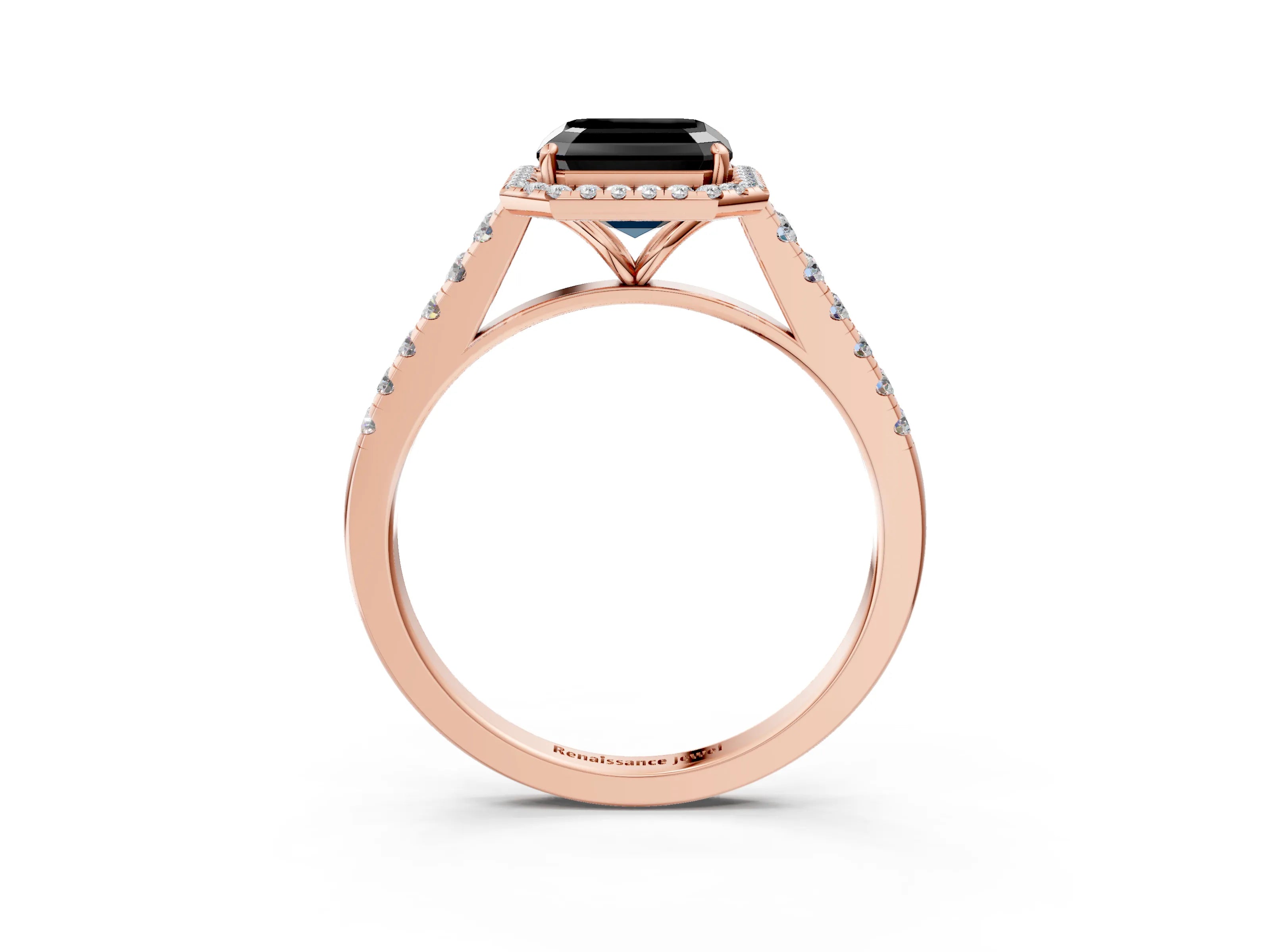 Rose gold Fancy Black Asscher Cut Halo Pave Diamond Engagement Ring with Four-Prong Setting_3