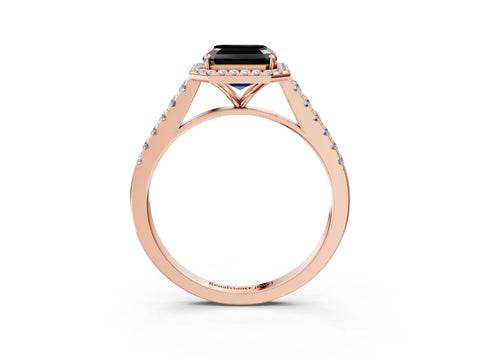 Rose gold Fancy Black Asscher Cut Halo Pave Diamond Engagement Ring with Four-Prong Setting_3