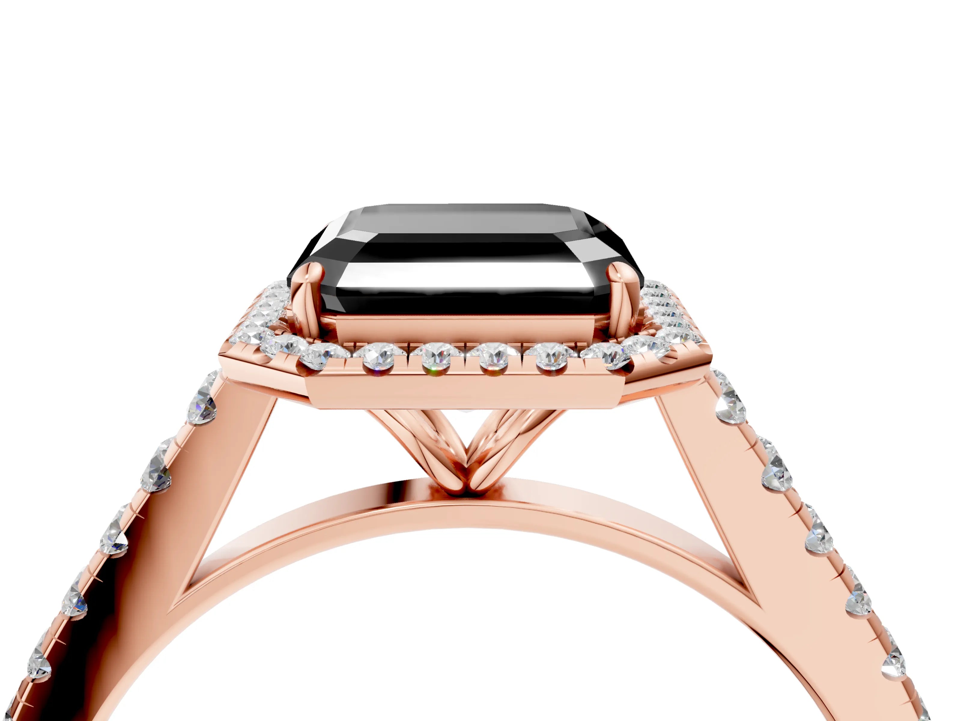 Rose gold Fancy Black Asscher Cut Halo Pave Diamond Engagement Ring with Four-Prong Setting_4