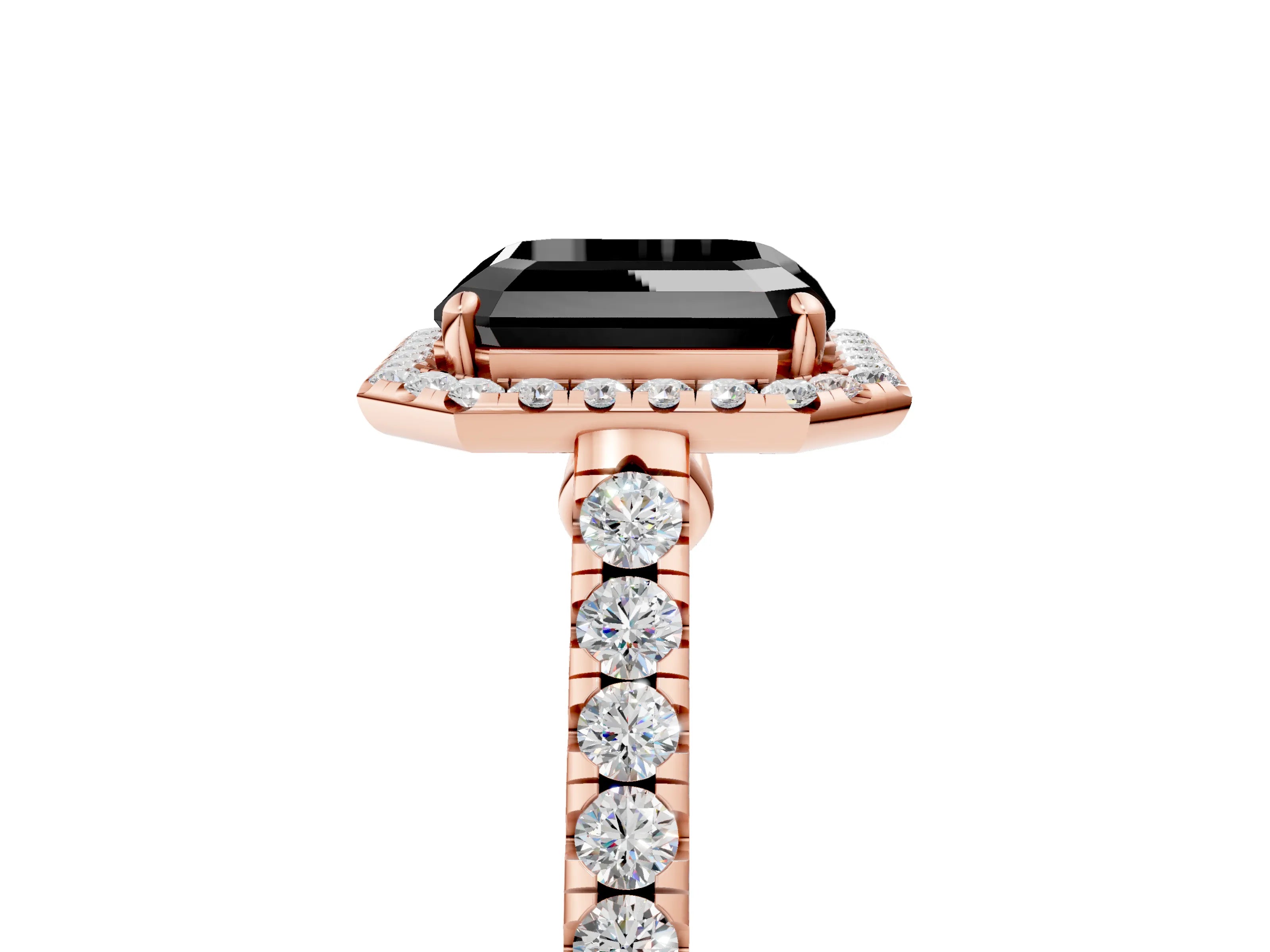 Rose gold Fancy Black Asscher Cut Halo Pave Diamond Engagement Ring with Four-Prong Setting_5