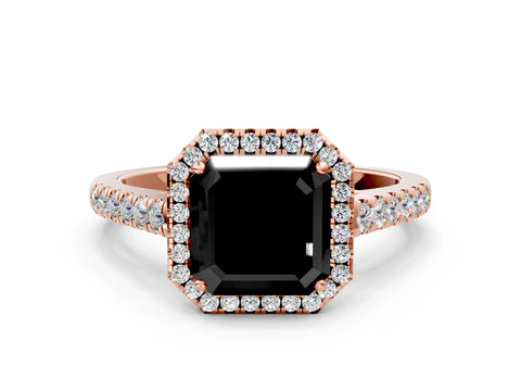 Rose gold Fancy Black Asscher Cut Halo Pave Diamond Engagement Ring with Four-Prong Setting
