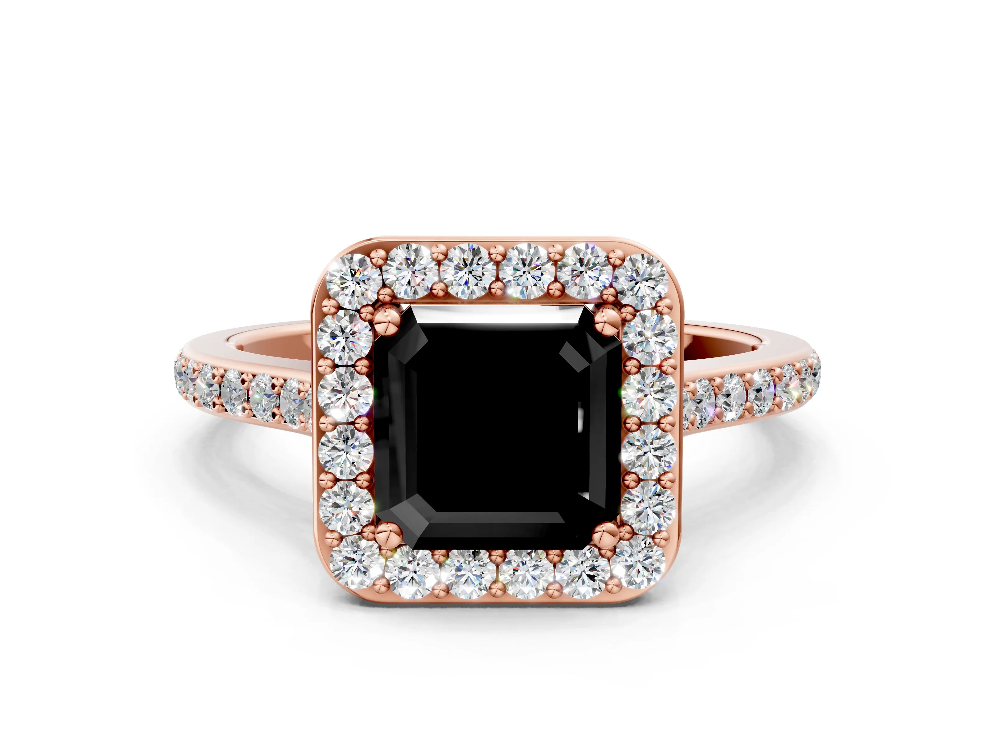 Rose gold Fancy Black Asscher Cut Halo Round Diamond Pavé Band with Four-Prong Setting_3