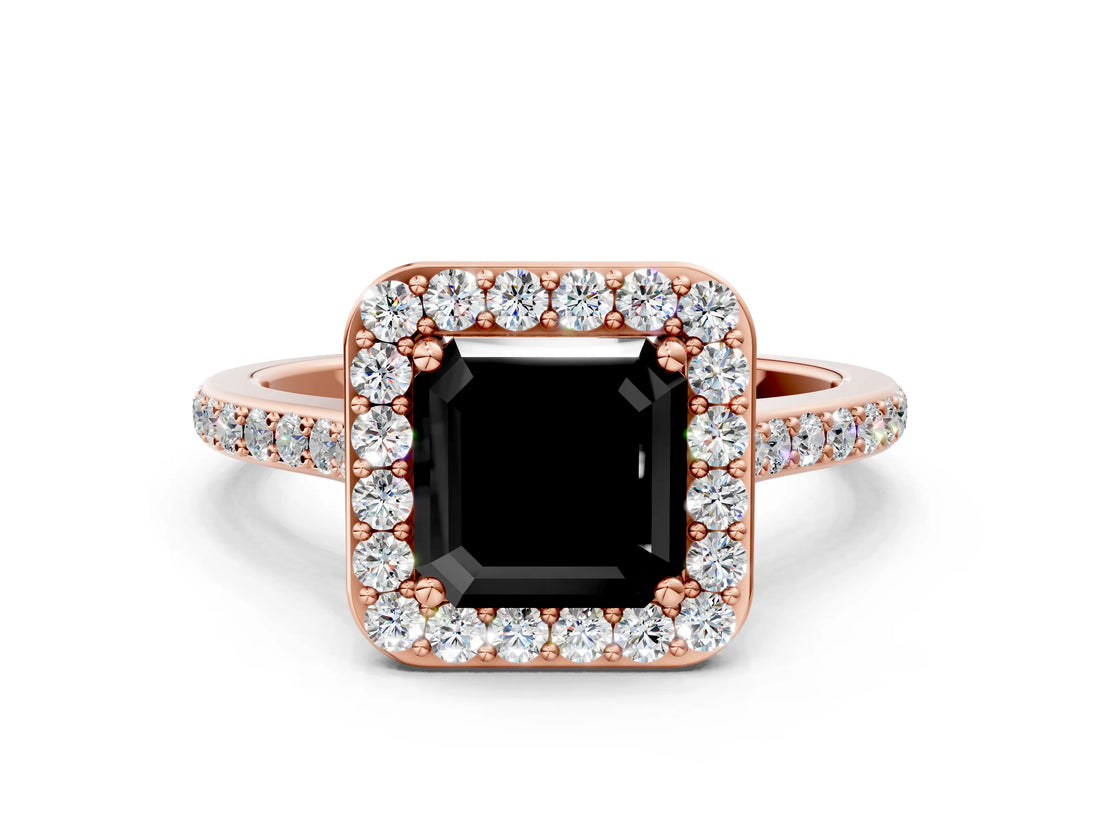 Rose gold Fancy Black Asscher Cut Halo Round Diamond Pavé Band with Four-Prong Setting_3
