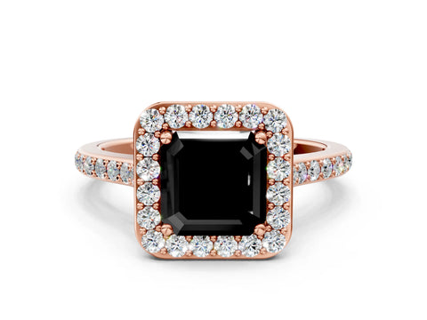 Rose gold Fancy Black Asscher Cut Halo Round Diamond Pavé Band with Four-Prong Setting_3