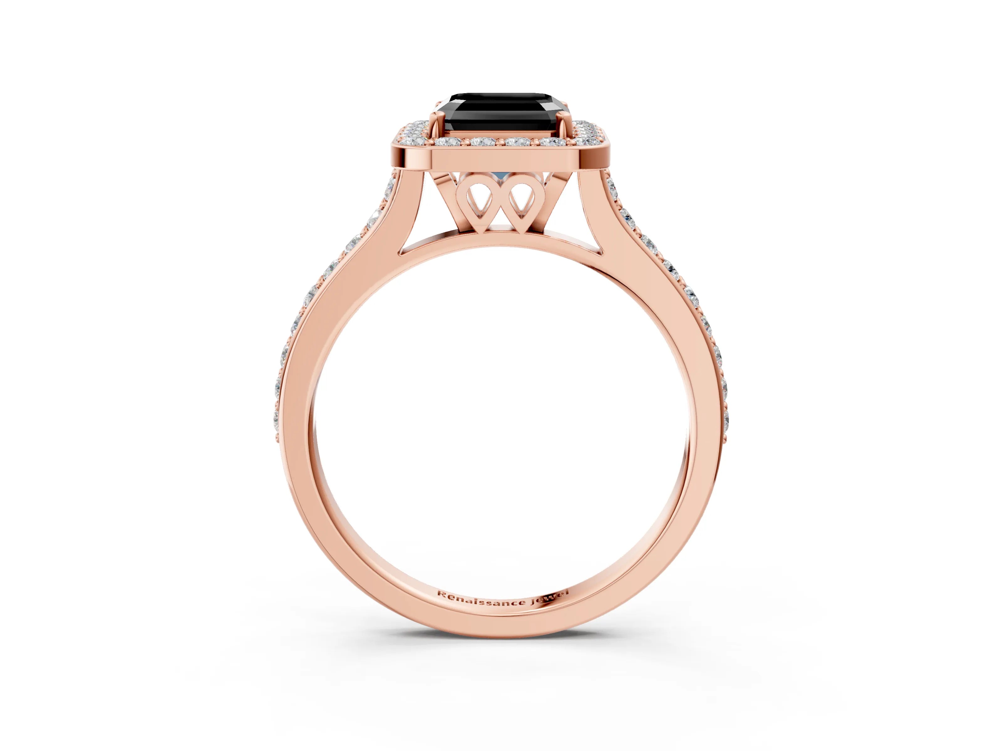 Rose gold Fancy Black Asscher Cut Halo Round Diamond Pavé Band with Four-Prong Setting_6