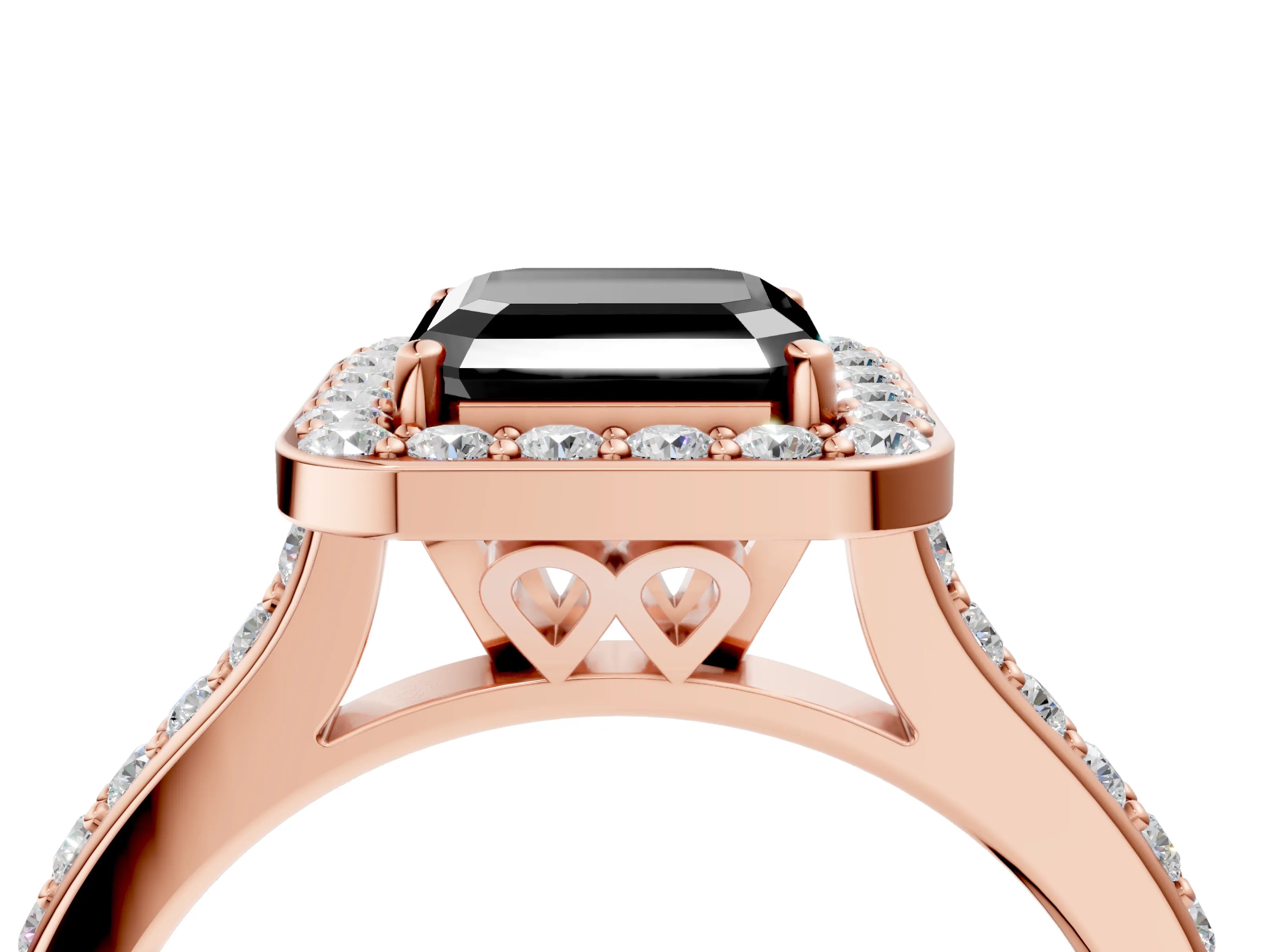 Rose gold Fancy Black Asscher Cut Halo Round Diamond Pavé Band with Four-Prong Setting_7