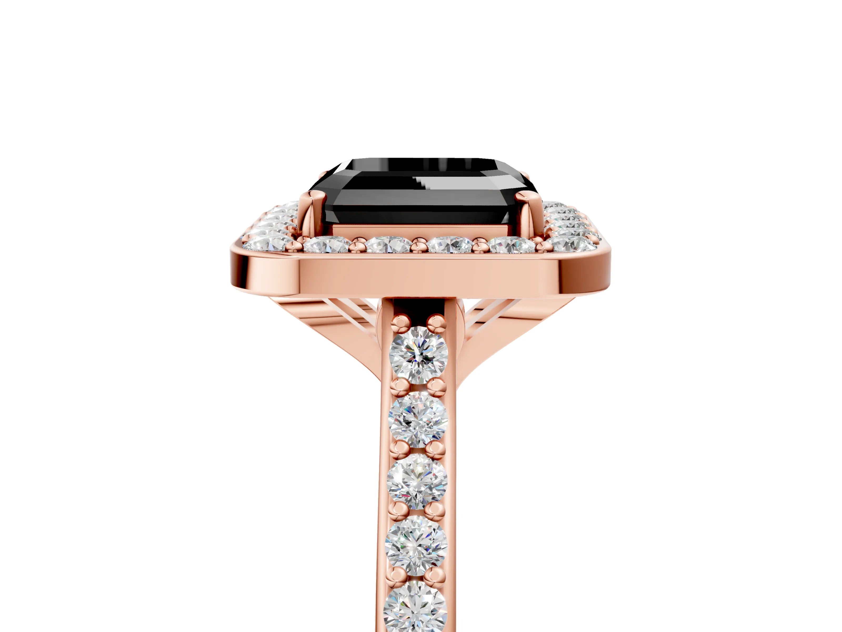 Rose gold Fancy Black Asscher Cut Halo Round Diamond Pavé Band with Four-Prong Setting_8