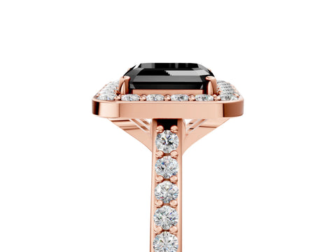 Rose gold Fancy Black Asscher Cut Halo Round Diamond Pavé Band with Four-Prong Setting_8