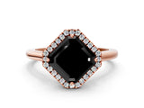 Rose gold Fancy Black Asscher Cut Halo Round Diamond Solitaire Engagement Ring with Pave Band and Four-Prong Setting_12