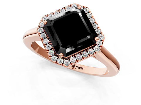 Rose gold Fancy Black Asscher Cut Halo Round Diamond Solitaire Engagement Ring with Pave Band and Four-Prong Setting_13